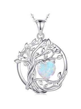 Sterling Silver Tree of Life Birthstone Necklace Gemstone Jewelry Gift for Women